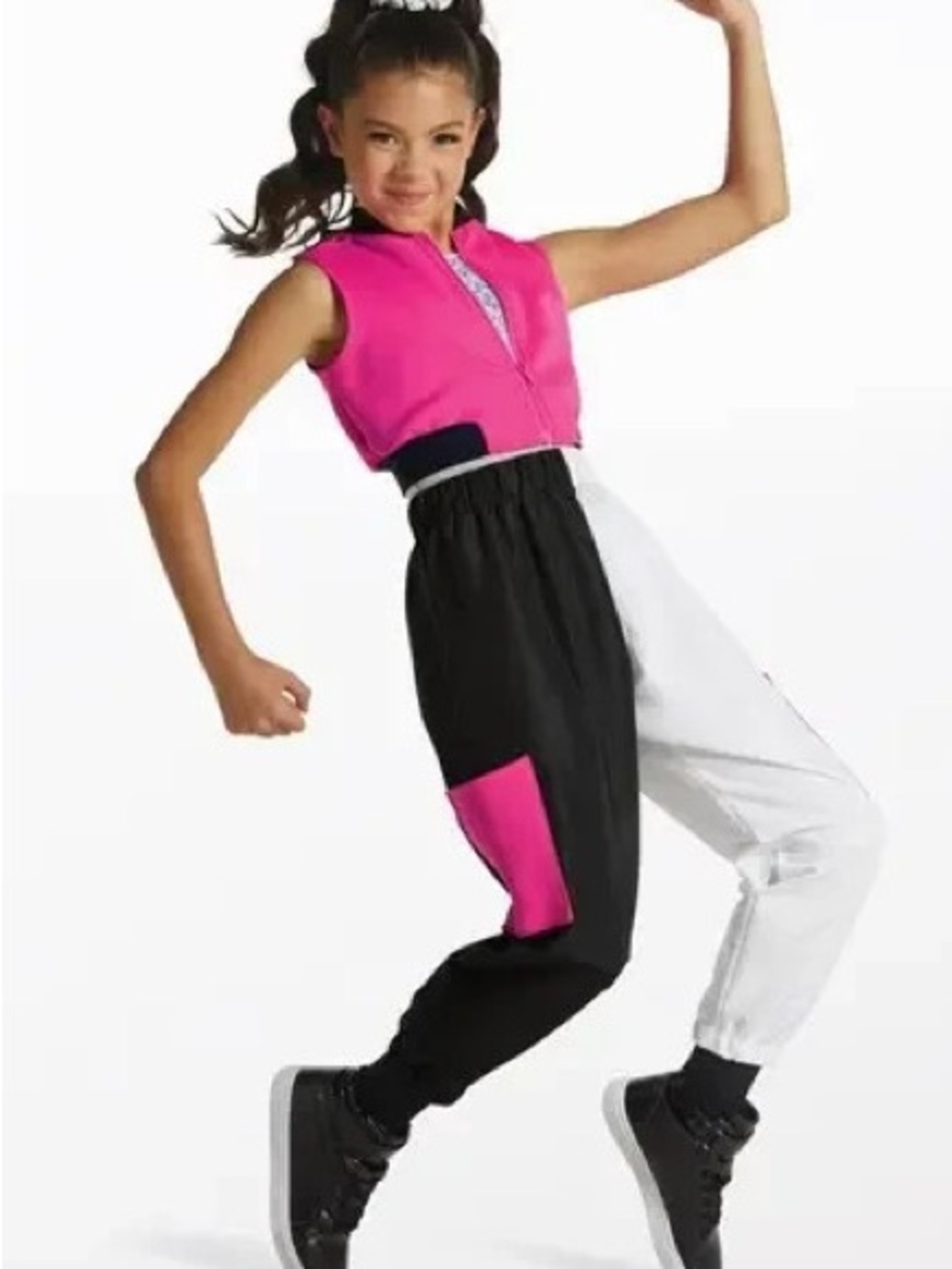 Weissman Pink, Black & White Colorblock Track Jumpsuit
